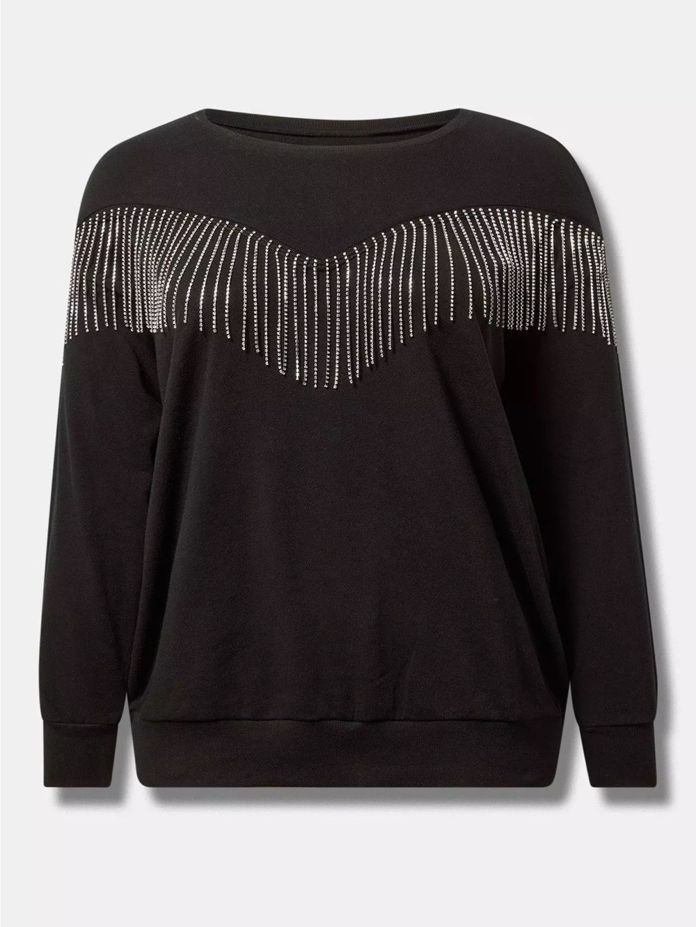 torrid Black Crewneck Sweatshirt with Rhinestone Fringe - Picture 3 of 6